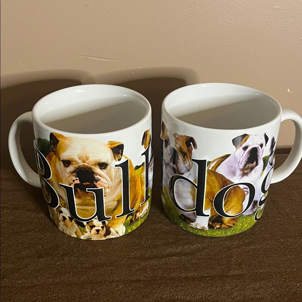 😀18oz coffee mugs bull dog 3 D set of two